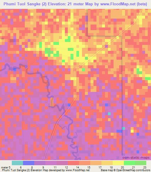 Phumi Tuol Sangke (2),Cambodia Elevation Map