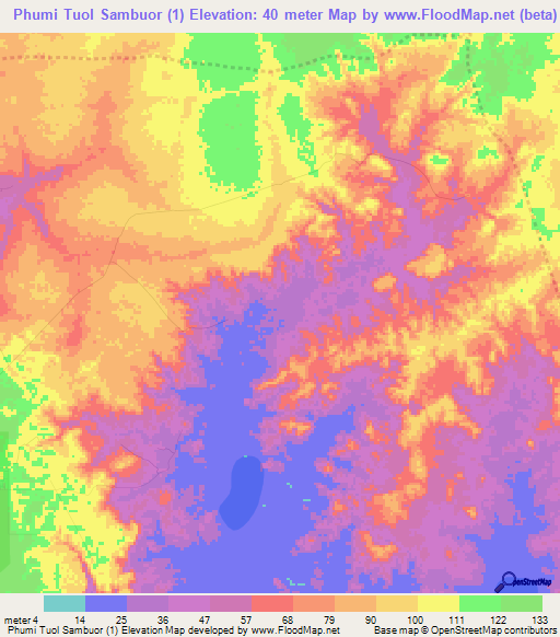 Phumi Tuol Sambuor (1),Cambodia Elevation Map