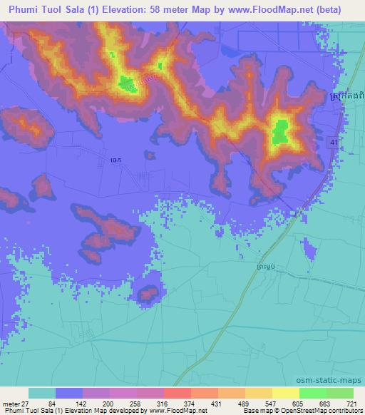Phumi Tuol Sala (1),Cambodia Elevation Map