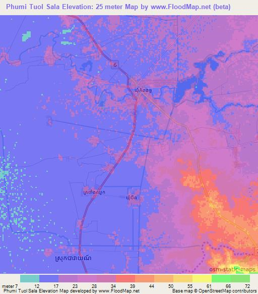 Phumi Tuol Sala,Cambodia Elevation Map