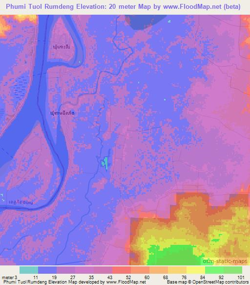 Phumi Tuol Rumdeng,Cambodia Elevation Map