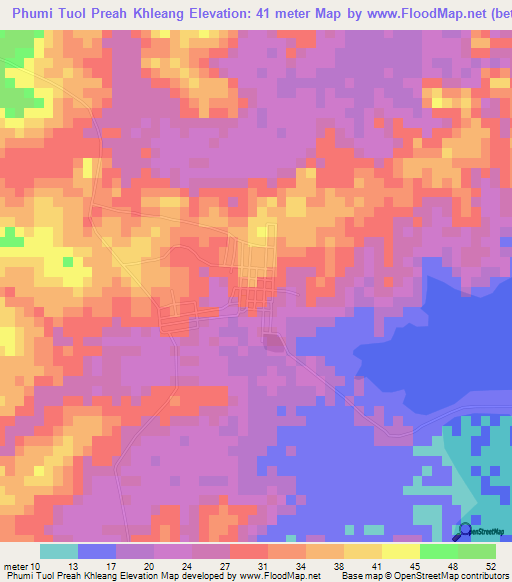 Phumi Tuol Preah Khleang,Cambodia Elevation Map