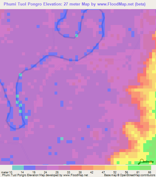 Phumi Tuol Pongro,Cambodia Elevation Map