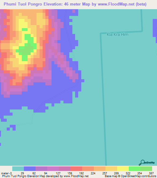 Phumi Tuol Pongro,Cambodia Elevation Map