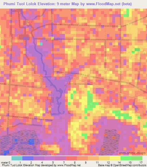 Phumi Tuol Lolok,Cambodia Elevation Map