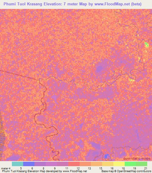 Phumi Tuol Krasang,Cambodia Elevation Map