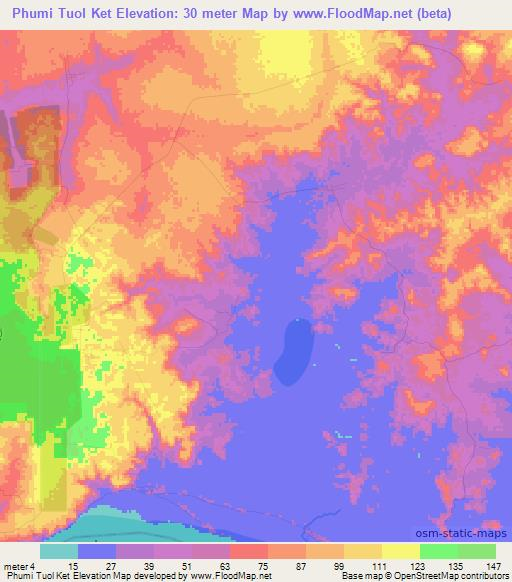 Phumi Tuol Ket,Cambodia Elevation Map