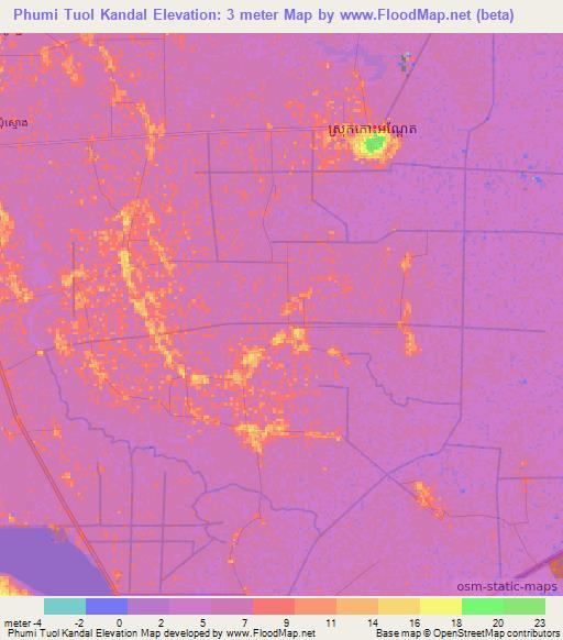 Phumi Tuol Kandal,Cambodia Elevation Map