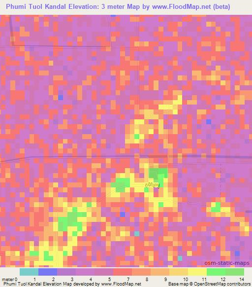 Phumi Tuol Kandal,Cambodia Elevation Map