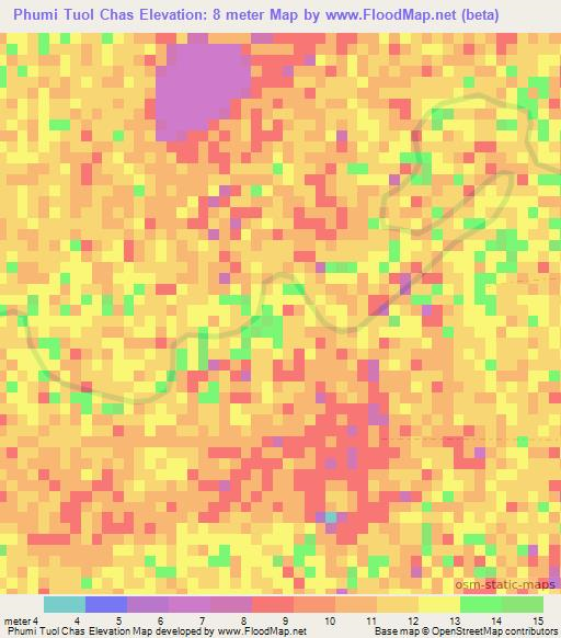 Phumi Tuol Chas,Cambodia Elevation Map