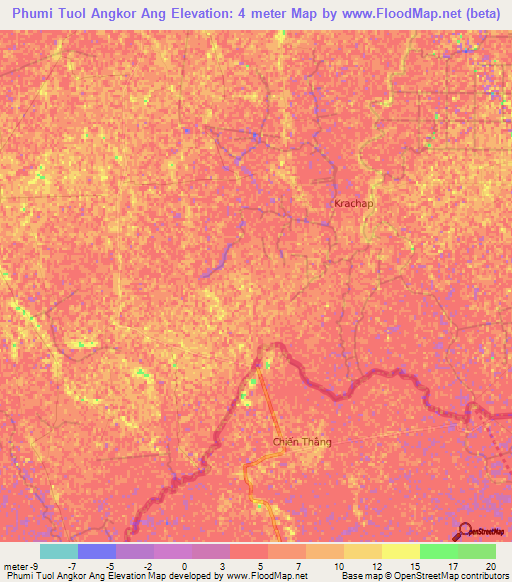 Phumi Tuol Angkor Ang,Cambodia Elevation Map