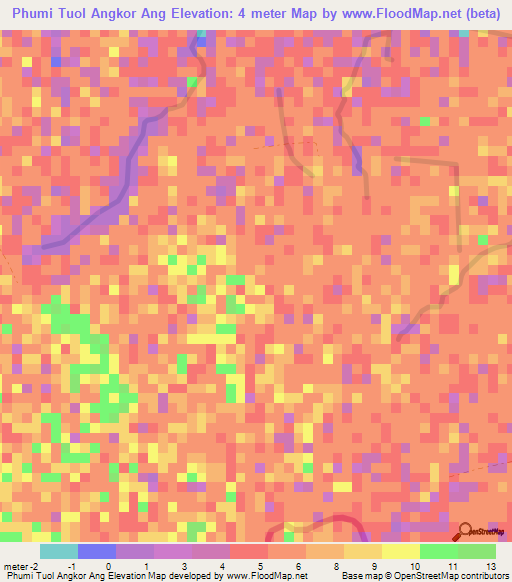 Phumi Tuol Angkor Ang,Cambodia Elevation Map