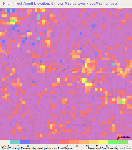 Phumi Tuol Ampil,Cambodia Elevation Map