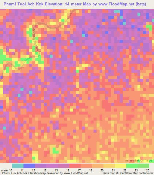 Phumi Tuol Ach Kok,Cambodia Elevation Map