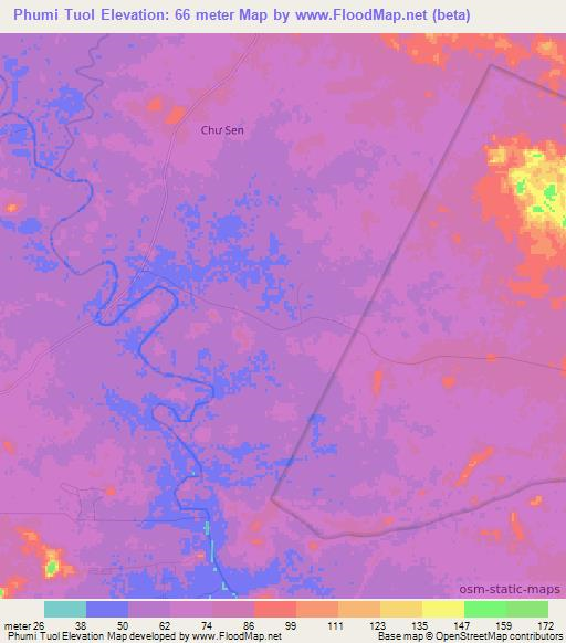 Phumi Tuol,Cambodia Elevation Map