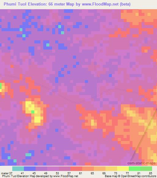 Phumi Tuol,Cambodia Elevation Map