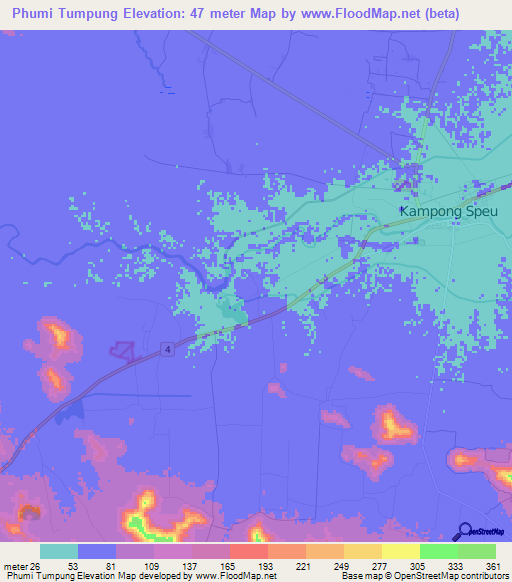 Phumi Tumpung,Cambodia Elevation Map