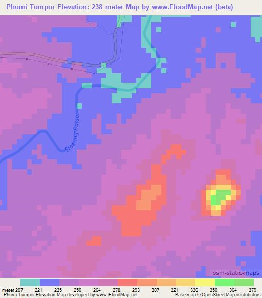 Phumi Tumpor,Cambodia Elevation Map