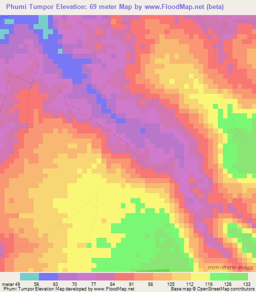 Phumi Tumpor,Cambodia Elevation Map