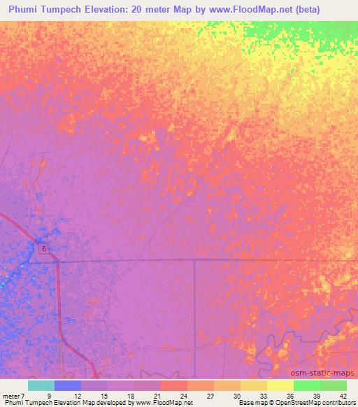 Phumi Tumpech,Cambodia Elevation Map