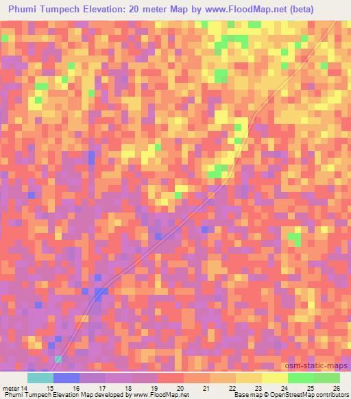 Phumi Tumpech,Cambodia Elevation Map