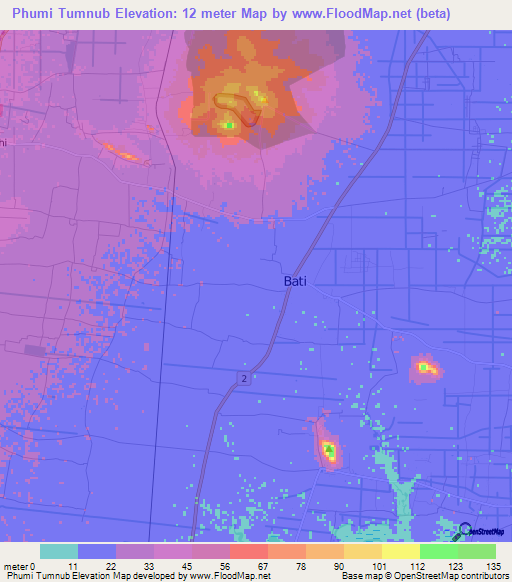 Phumi Tumnub,Cambodia Elevation Map