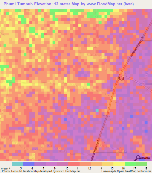 Phumi Tumnub,Cambodia Elevation Map