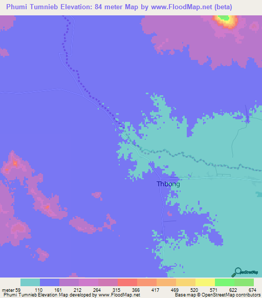Phumi Tumnieb,Cambodia Elevation Map