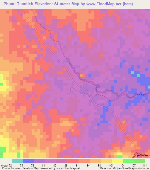 Phumi Tumnieb,Cambodia Elevation Map