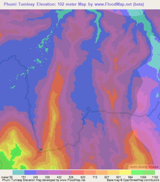 Phumi Tumleay,Cambodia Elevation Map
