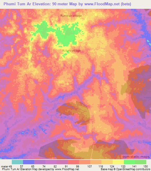Phumi Tum Ar,Cambodia Elevation Map