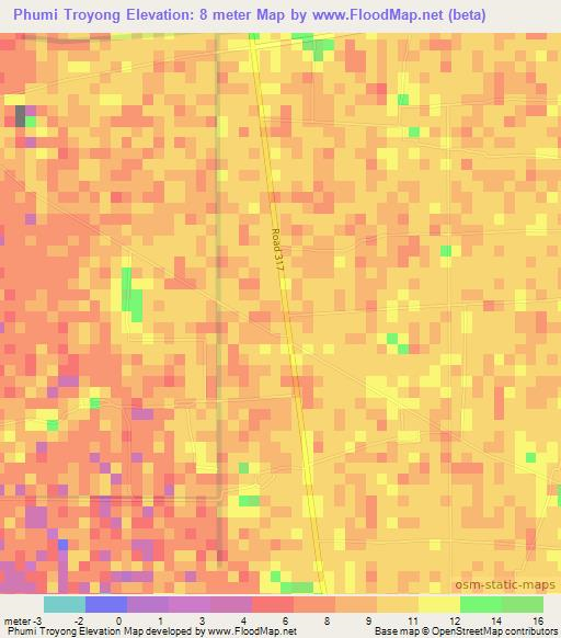 Phumi Troyong,Cambodia Elevation Map
