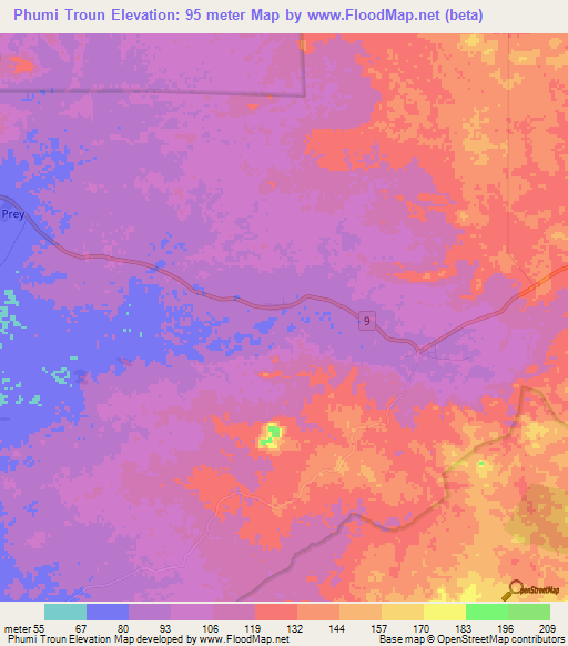 Phumi Troun,Cambodia Elevation Map