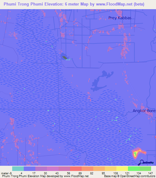 Phumi Trong Phumi,Cambodia Elevation Map