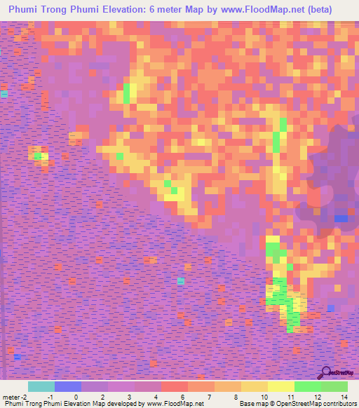 Phumi Trong Phumi,Cambodia Elevation Map