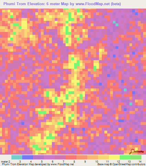 Phumi Trom,Cambodia Elevation Map