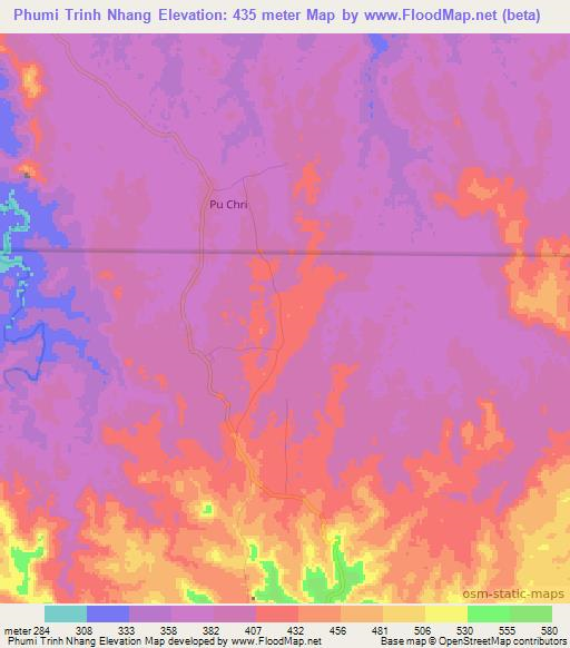 Phumi Trinh Nhang,Cambodia Elevation Map