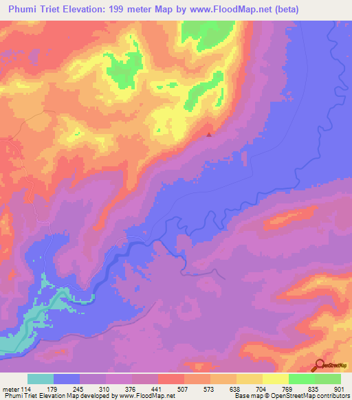 Phumi Triet,Cambodia Elevation Map