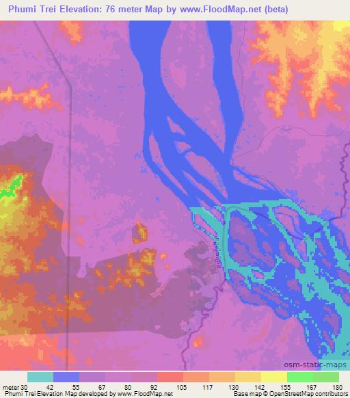 Phumi Trei,Cambodia Elevation Map