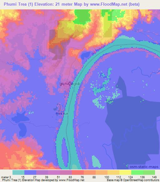 Phumi Trea (1),Cambodia Elevation Map