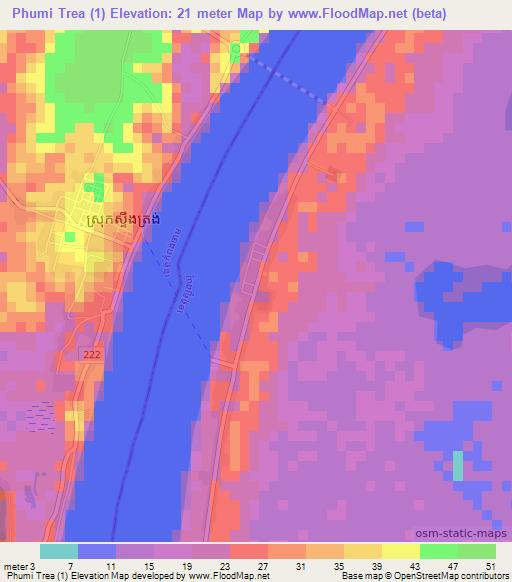 Phumi Trea (1),Cambodia Elevation Map