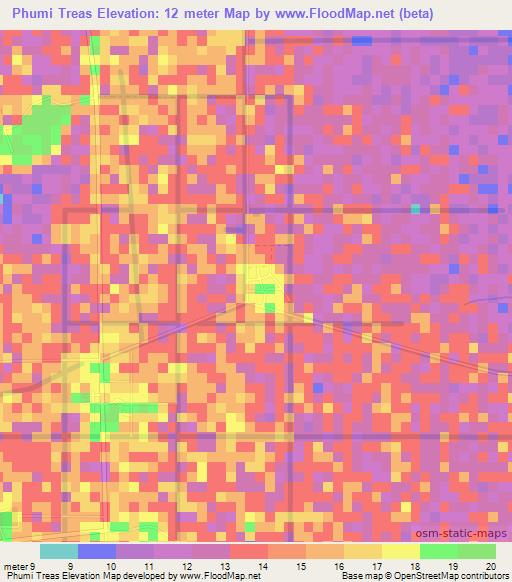 Phumi Treas,Cambodia Elevation Map