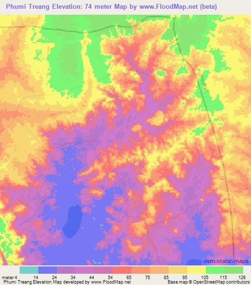 Phumi Treang,Cambodia Elevation Map