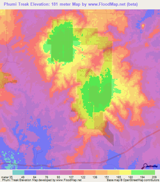 Phumi Treak,Cambodia Elevation Map