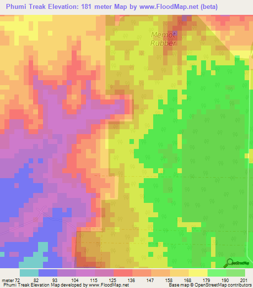 Phumi Treak,Cambodia Elevation Map