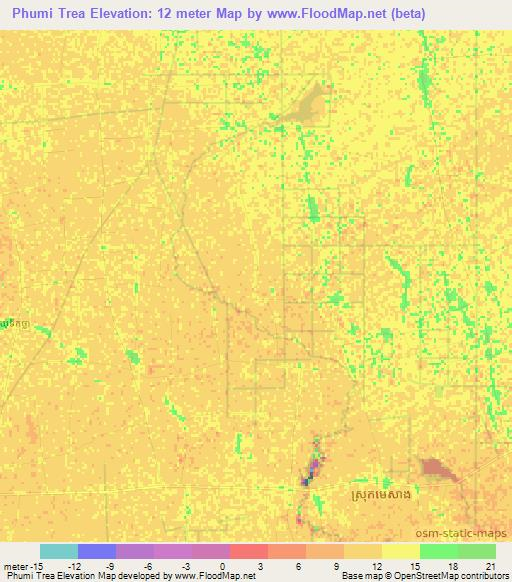 Phumi Trea,Cambodia Elevation Map