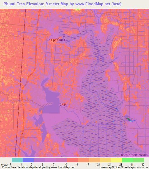 Phumi Trea,Cambodia Elevation Map