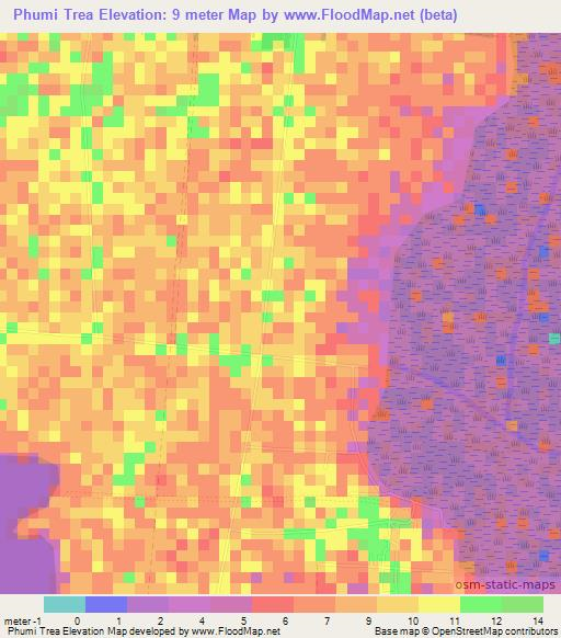 Phumi Trea,Cambodia Elevation Map