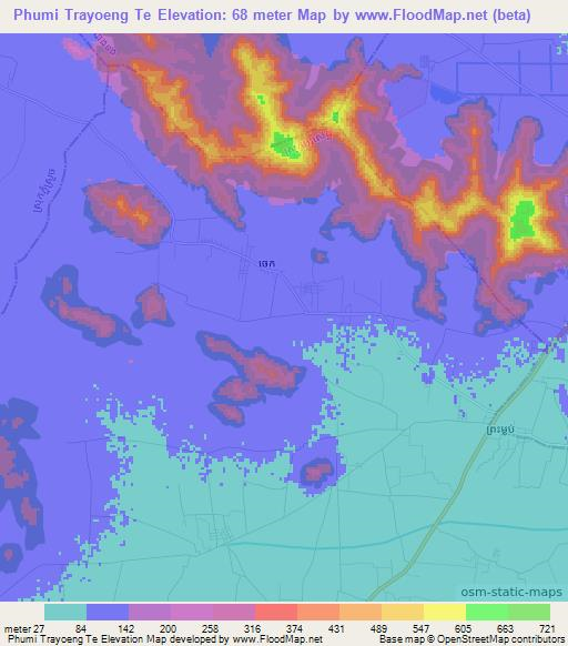 Phumi Trayoeng Te,Cambodia Elevation Map