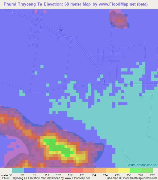 Phumi Trayoeng Te,Cambodia Elevation Map